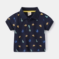 Polo da bambino blu navy con stampe all-over di dinosauri colorati a cartoni animati - Blu navy / 120cm