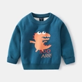 Blue knitted boys sweater with cartoon dinosaur and ROOARR print in soft cotton - 90cm / ARR Dinosaur