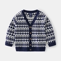 Gilet en tricot classique pour garçon avec motif losanges et boutons en bois - 90cm / Motif Marine Blanc (Argyle)