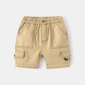 Khaki boys' cotton cargo shorts with elastic waist and large side fashion pockets - Khaki / 90cm