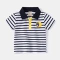 Kurzärmliges Polo-Shirt für Jungen mit blau-weißen Streifen und Stickerei-Applikation - 90cm / Weiß Gestreift