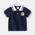 Dunkelblauer Jungen Polo-Shirt mit weißem Kragen und gelber Stickerei für Kinder - 90cm / Marineblau Einfarbig