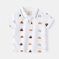 Short-sleeve kids polo shirt with cartoon car prints on breathable white fabric - 90cm / White