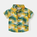 Gelbes kurzärmliges Baumwollhemd für Jungen mit Palmen-Print in Größe 90/52 - 100cm / Gelbgrüne Palme