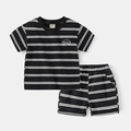 Completo per bambini con maglietta a maniche corte e pantaloncini a righe bianche e nere - 90cm / Set a Righe Nere