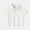 Detail of white cotton polo shirt collar with rounded lapels and two white buttons - 90cm / White