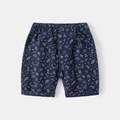 Boys navy blue cotton shorts with white space alien and rocket patterns for summer wear - Navy Blue / 90cm