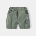 Boys' army green cargo shorts with elastic waist and cute astronaut print for summer - 90cm / Army Green
