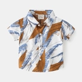 Kids short sleeve shirt with abstract print in brown and blue, casual summer style - 90cm / Brown Abstract