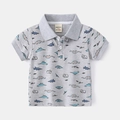 Graues Polo-Shirt für Jungen mit Dinosaurier-Drucken aus weichem Piqué-Baumwollstoff - Grau / 90cm