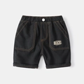 Pantaloncini cargo neri da bambino con cuciture arancioni ed elastico in vita per l'estate - Nero / 90cm