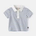 Polo a maniche corte a righe blu e bianche per ragazzi con colletto bianco classico - A Righe Blu / 90cm