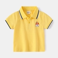 Yellow kids short-sleeved cotton Polo shirt with cute cartoon dog embroidery detail - Yellow / 90cm