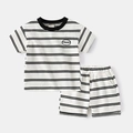 Completo estivo per bambini con T-shirt e pantaloncini a righe bianche e nere - 110cm / Set a Righe Bianche