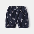 Boys navy cotton shorts with lightning print and elastic waist for casual summer wear - Navy Blue / 90cm