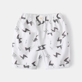 Boy's summer white shorts with lighting prints, elastic waist and front pockets - White / 90cm
