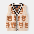 Gilet lavorato a maglia per bambini beige con stampa di orsetti e scollo a V - 90cm / Bianco Sporco