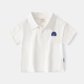 White cotton kids Polo shirt featuring a blue cartoon lion embroidery on the chest - White / 90cm