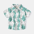 Kids short sleeve shirt featuring white palm leaf patterns and Hawaiian beach style print - 120cm / White Green Leaf
