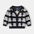 Gilet en tricot pour garçon noir avec motifs ours blancs et col en V classique - 90cm / Noir