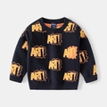 Pull enfant classique bleu marine avec motifs de lettres ART! orange et jaune vifs - Noir / 90cm