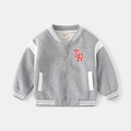 Grijze honkbaljas voor kinderen met rood TR-borduurwerk en gestreepte ribboorden voor de herfst - Grijs / 90cm