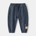 Boys navy blue cotton harem pants with orange dinosaur patch and drawstring waist - Navy Blue / 90cm