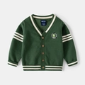 Cardigan in maglia verde scuro per bambini con strisce bianche e ricami - 90cm / Verde Scuro