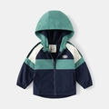 Winddicht jack met capuchon voor peuters met donkerblauw en groen kleurblokontwerp - Mosterdgroen Kleurblok / 90cm