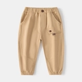Classic khaki kids casual pants with elastic waist and side cargo pocket detail - Size 90 / Khaki
