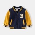 Honkbaljas voor kinderen in blauw en geel met B-patch en gestreepte geribbelde rand - Marineblauw Contrast Geel / 90cm