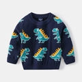 Maglione in maglia blu scuro per bambini con stampe di dinosauri ciano e pinne gialle - 90cm / Dinosauro Giallo Blu