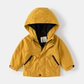 Thick hooded jacket for boys in bright yellow with black fleece lining and zip pockets - 90cm / Bright Yellow