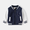 Varsity jacket voor jongens in marineblauw en wit met een letter E-patch borduurwerk - Marineblauw/Wit / 100cm