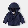 Thickened dark blue hooded jacket for boys with windproof fabric and warm fleece lining - 100cm / Navy Blue