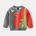 Maglione bimbo in maglia a blocchi di colore grigio rosso e verde con denti di squalo - 90cm / Graffiti Squalo