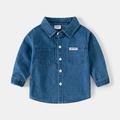 Classic blue long sleeve denim shirt for boys with turn-down collar and white buttons - Dark Blue Denim / 90cm