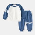 Toddler boys blue and white striped sweatshirt and jogger pants sports clothing set - 90cm / Denim Blue Color Block