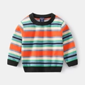 Maglione in maglia a maniche lunghe per bambini con strisce orizzontali arancioni blu e verdi - 90cm / Strisce Colorate