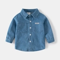 Children's long-sleeve blue denim shirt with button-down front and chest pockets - Light Blue Denim / 90cm