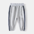 Kids grey jogger pants with blue side stripes and white letter B print for casual wear - 90cm / Gray