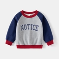 Kinder sweatshirt in grijs en marineblauw met raglanmouwen en rode geribde boorden - 90cm / Grijs/Marineblauw Raglanmouw