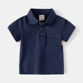 Polo classica a maniche corte da bambino blu navy con taschino e bottoni effetto legno - 100cm / Blu navy