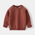 Maglione in maglia bimbo rosso ruggine con strisce bianche sulle maniche e girocollo - 140cm / caffè