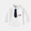 Classic boys white long sleeve shirt with navy tie and embroidered crown crest pocket - White / 120cm