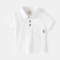 Classic white short-sleeved cotton Polo shirt for boys with stylish collar and chest pocket - 90cm / White