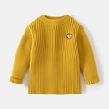 Maglione in maglia gialla per bambini con trama a coste e toppa ricamata a scimmia - 90cm / Giallo Zenzero