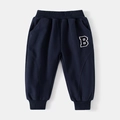 Kids navy blue joggers with elastic waist and white embroidered letter B in sporty style - 100cm / Navy Blue