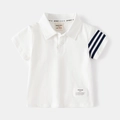 Classic white cotton polo shirt for boys with striped sleeve detail and sporty collar - 90cm / White