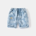 Pantaloncini di jeans celeste per bambino con motivi a quadri sfumati ed elastico in vita - 90cm / Azzurro